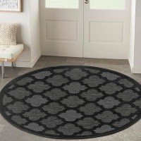 Nourison Easy Care Indoor/Outdoor Charcoal Black 4' X Round Area Rug  Easy Cleaning  Non Shedding  Bed Room  Living Room  Dining Room  Backyard  Deck  Patio (4 Round)