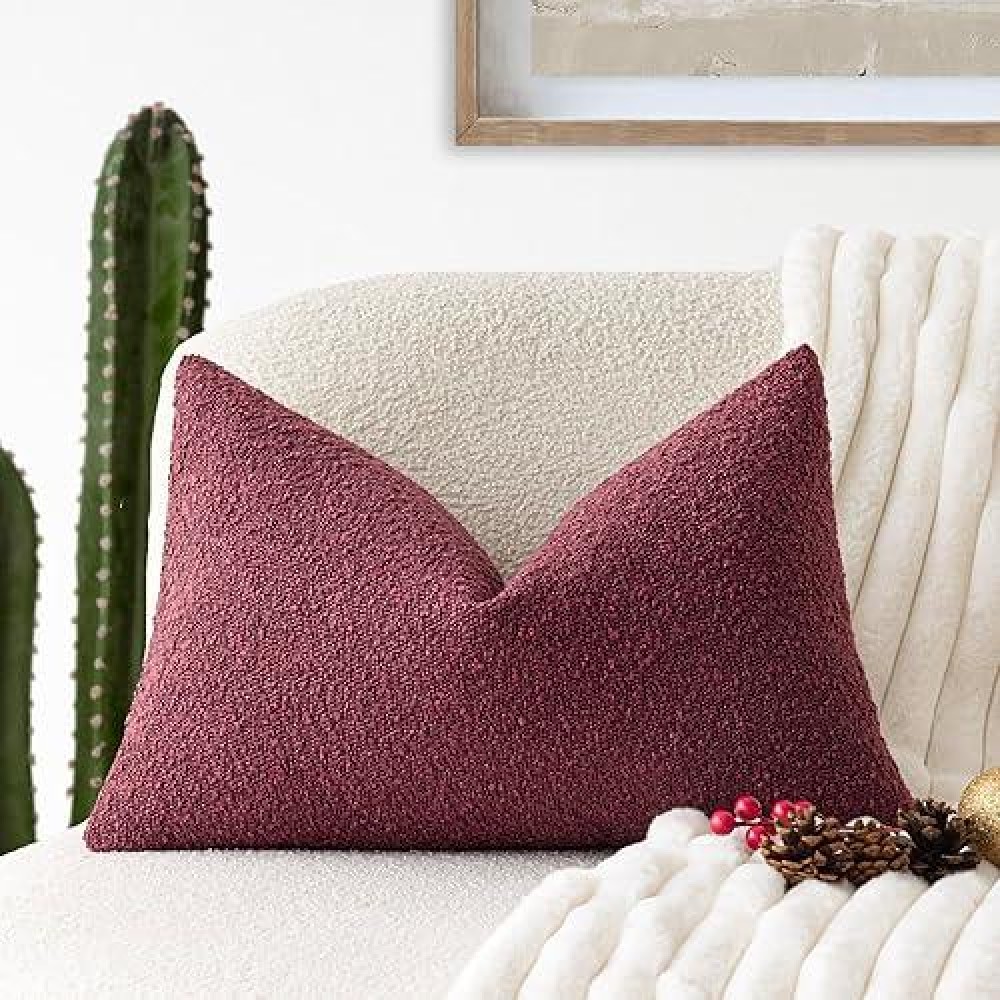 Foindtower Textured Boucle Throw Pillow Covers Accent Solid Lumbar Pillow Cases Cozy Soft Decorative Couch Cushion Case For Chai