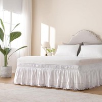 Miye Wrap Around Ruffled Lace Bed Skirt Elastic Dust Ruffle With Adjustable Belts Easy To Put On Bed Frame Cover Machine Was