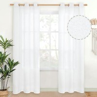 Youngstex White Linen Curtains 84 Inch Length Light Filtering Long Drapes With Bronze Grommet Lightweight For Living Room Bedroo