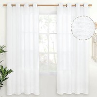 Youngstex White Linen Curtains For Living Room Bronze Grommet Textured Window Drapes 72 Inch Length Light Filtering For Dining R