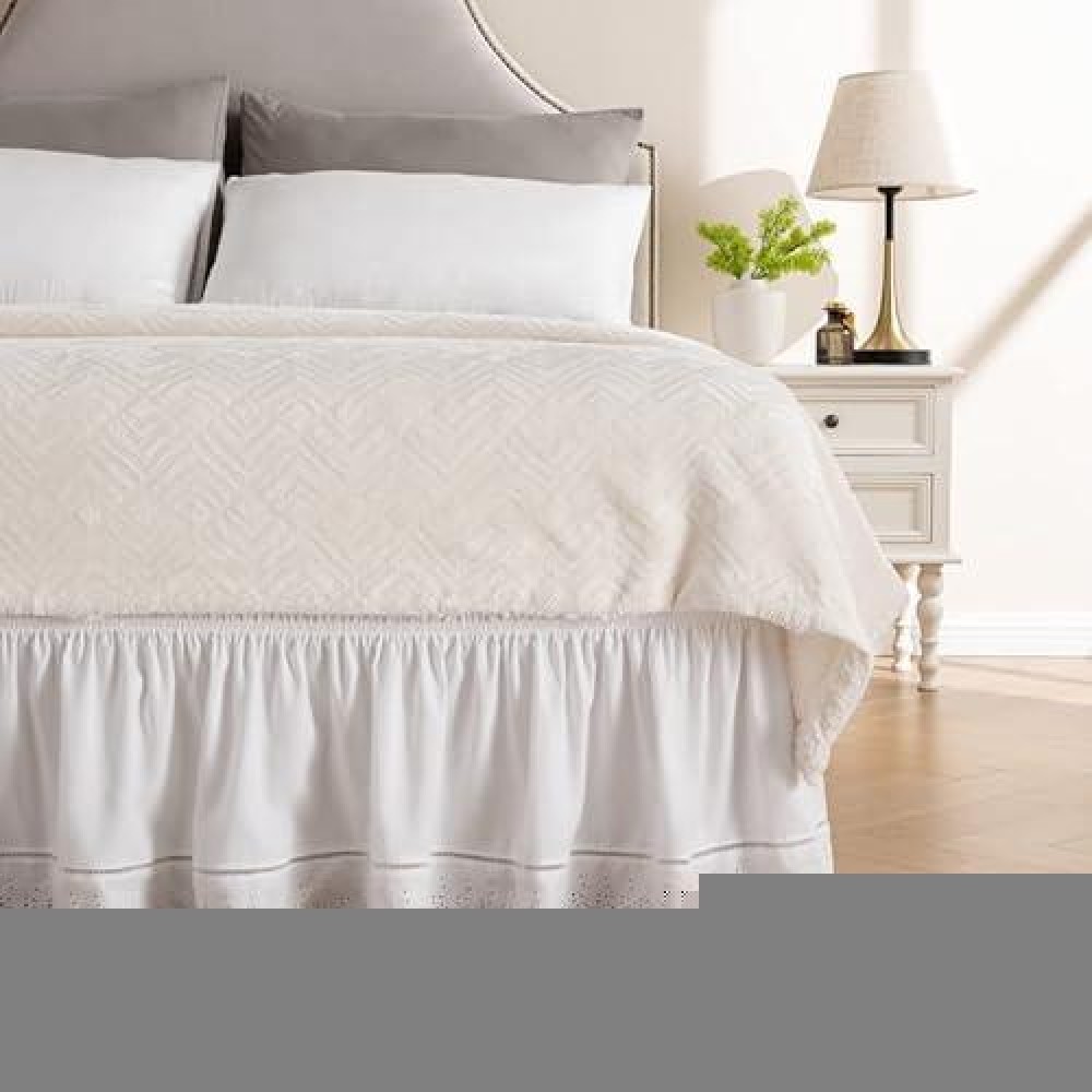 Miye Wrap Around Ruffled Lace Bed Skirt Elastic Dust Ruffle With Adjustable Belts Easy To Put On Bed Frame Cover Machine Was