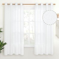 Youngstex White Linen Curtains 63 Inch Length For Short Windows Neutral Linen Textured Curtains With Bronze Grommet Privacy Ligh