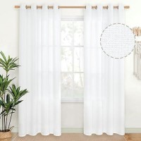 Youngstex White Linen Curtains 84 Inches Length With Bronze Grommet Light Filtering Long Window Drapes For Living Room Bedroom D