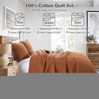 Horimote Home 100% Cotton Quilt Set Twin Size  Burnt Orange Pre-Washed Bedspreads Coverlet Set With Cobblestone Pattern  Cozy Lightweight Stitching Bedding Cover With 1 Sham For All Season