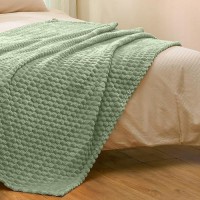 Vessia Flannel Fleece King Size Bed Blanket(108X90 Inch)  3D Jacquard Sage Green Fuzzy And Warm Blanket For Adults  300Gsm Super Soft Touch Cozy Lightweight Bed Blanket For All-Season Home Decor