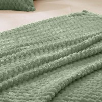 Vessia Flannel Fleece King Size Bed Blanket(108X90 Inch)  3D Jacquard Sage Green Fuzzy And Warm Blanket For Adults  300Gsm Super Soft Touch Cozy Lightweight Bed Blanket For All-Season Home Decor