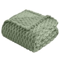 Vessia Flannel Fleece King Size Bed Blanket(108X90 Inch)  3D Jacquard Sage Green Fuzzy And Warm Blanket For Adults  300Gsm Super Soft Touch Cozy Lightweight Bed Blanket For All-Season Home Decor