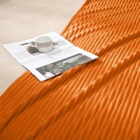 Vessia Flannel Fleece King Size Bed Blanket(108X90 Inch)  300Gsm Burnt Orange Striped Bed Blanket For Adults  Super Soft Warm Cozy Lightweight Ribbed Blanket For All-Season