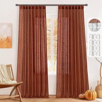 Miulee Burnt Orange Linen Curtains 96 Inches Long 2 Panels For Bedroom Living Room Pleat Tape With Hooks Soft Linen Textured Wi