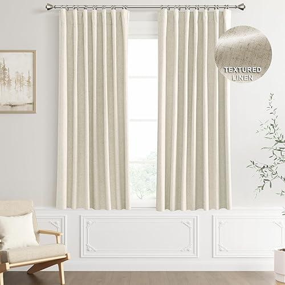 Joywell 100% Blackout Linen Curtains 63 Inches Length Long  Rod Pocket/Back Tab/Hook Belt/Clip Rings  Thermal Insulated Drapes Curtains For Bedroom Living Room (2 Panels Set W52 X L63 Linen)