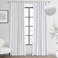 Joywell Linen 100% Blackout Curtains 84 Inches Length Long  Rod Pocket/Back Tab/Hook Belt/Clip Rings  Thermal Insulated Drapes Boho For Teen Girls Bedroom Living Room (2 Panels 52 X 84  White)