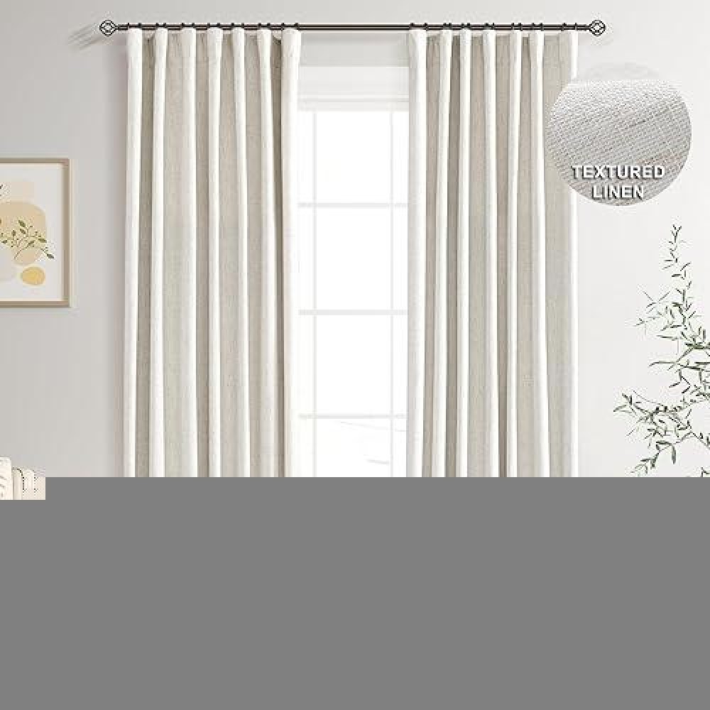 Joywell Textured Linen 100% Blackout Curtains 90 Inches Long Back Tab Hook Belt Thermal Insulated Drapes For Bedroom Dining Living Room Sliding Glass Door Nursery (2 Panels W52 X L90 Natural Beige)