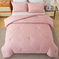 Andency Pink Comforter Set Queen Boho Cute Girls Women Soft Fluffy Warm Lightweight Bedding Comforter Sets For Queen Bed 3 Pie