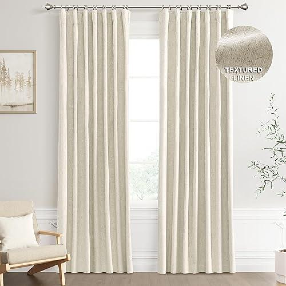 Joywell Full Blackout Textured Linen Curtains 90 Inches Long Rod Pocket/Back Tab/Hook Belt/Clip Rings Thermal Insulated Drapes For Bedroom Living Room Sliding Glass Door(2 Panels W52 X L90 Linen)