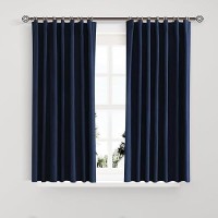 Joywell Linen 100% Blackout Curtains 45 Inches Length Long  Rod Pocket/Back Tab/Hook Belt/Clip Rings  Thermal Insulated Darkening Drapes For Bedroom Living Room (2 Panels Set W52 X L45 Navy Blue)