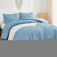 Andency Blue Comforter Set Full Size 3 Pieces Boho Lightweight Fluffy Bedding Comforter Set For Full Bed Tufted Farmhouse Desi