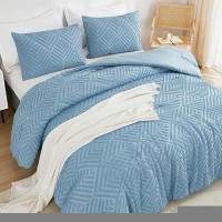 Andency Blue Comforter Set Full Size 3 Pieces Boho Lightweight Fluffy Bedding Comforter Set For Full Bed Tufted Farmhouse Desi