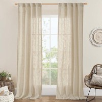 Lamit Light Filtering Linen Curtains 84 Inches Long For Bedroom Faux Linen Textured Semi Sheer Back Tab And Rod Pocket Burlap B