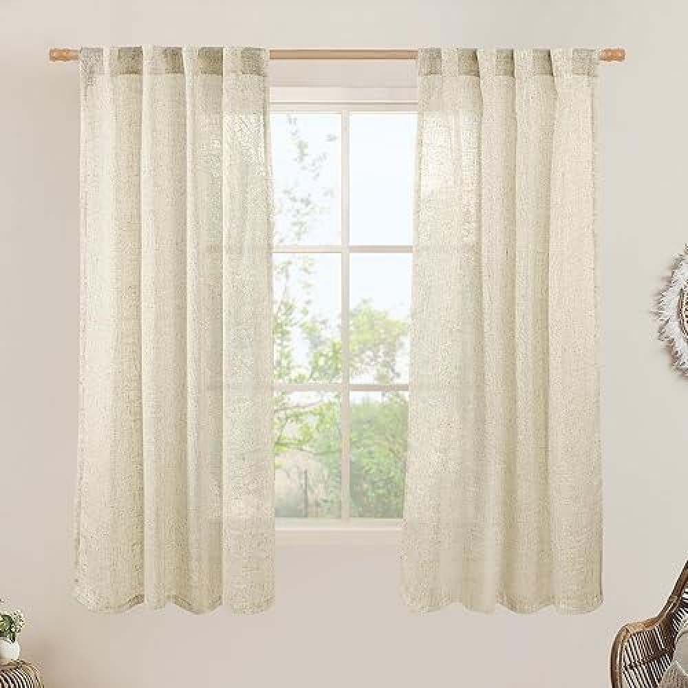 Lamit Faux Linen Curtains 63 Inches Long For Bedroom Back Tab And Rod Pocket Linen Drapes Light Filtering Sheer Window Curtains