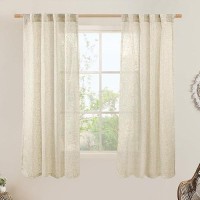 Lamit Faux Linen Curtains 63 Inches Long For Bedroom Back Tab And Rod Pocket Linen Drapes Light Filtering Sheer Window Curtains