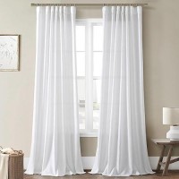 Joywell White Linen Curtains 96 Inches Long Pleated Back Tab Semi Sheer Window Covering Light Airy Privacy Panels For Bedroom Li