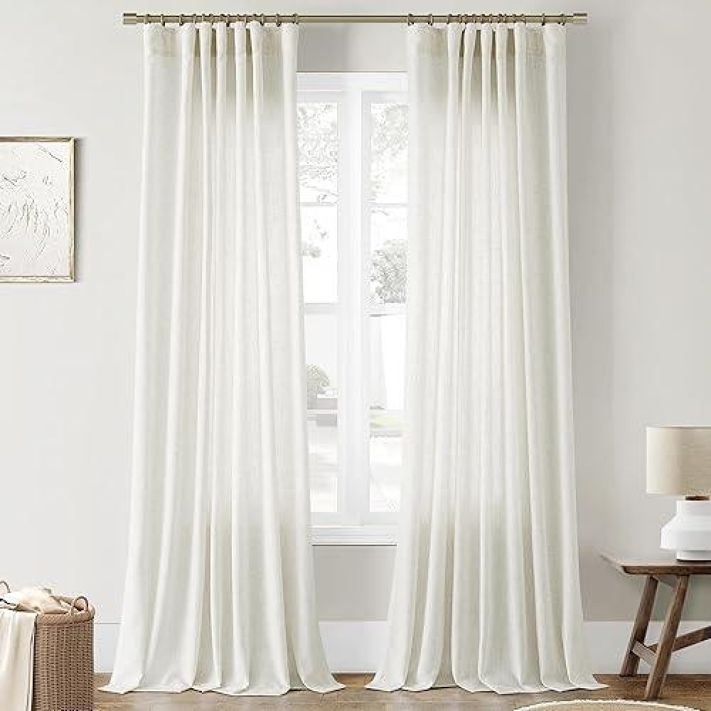 Joywell Linen Long Curtains 96 Inches Long For Living Room 2 Panel Set Light Filtering Neutral Modern Farmhouse Boho Semi Sheer