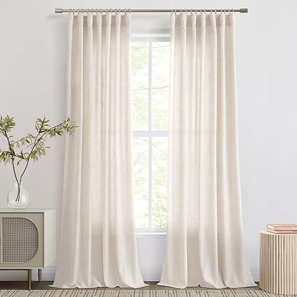 Joywell 102 Inches Long Flax Linen Curtain Panels For High Ceiling Living Room Large Window Drapes Semi Sheer Boho Curtains 102