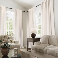 Joywell 102 Inches Long Flax Linen Curtain Panels For High Ceiling Living Room Large Window Drapes Semi Sheer Boho Curtains 102