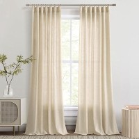 Joywell Long Curtains 96 Inches Linen Beige Curtains For Living Room Neutral Hook Tape Rod Pocket Back Tab Light Filtering Priva