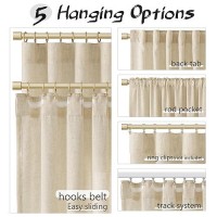 Joywell Long Curtains 96 Inches Linen Beige Curtains For Living Room Neutral Hook Tape Rod Pocket Back Tab Light Filtering Priva