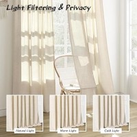 Joywell Long Curtains 96 Inches Linen Beige Curtains For Living Room Neutral Hook Tape Rod Pocket Back Tab Light Filtering Priva