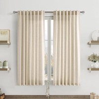 Joywell 45 Inch Length Short Curtains For Small Window Kitchen Curtains 2 Panels Set Light Filtering Cotton Flax Linen Drapes Wh