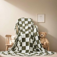 Checkered Throw Blanket Premium Lightweight Antistatic 50X60 Inches Travel Size Sage Green Throw Blankets For Couch Sofa Chai