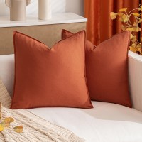 Miulee Pack Of 2 Burnt Orange Pillow Covers 24X24 Inch Decorative Couch Throw Pillow Covers Fall Linen Cushion Covers Set Modern