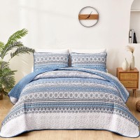 Wongs Bedding Boho King Quilt Set Light Blue Bohemian King Quilt Bedding Set Lightweight Microfiber Bed Decor Bedspread For Al