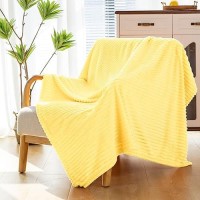 Vessia Flannel Fleece King Blanket For King Size Bed  300Gsm Striped 108X90Inch Light Yellow Blanket For Adults And Kids  Super Soft Warm Cozy Lightweight Ribbed Pale Yellow Blanket For All-Season