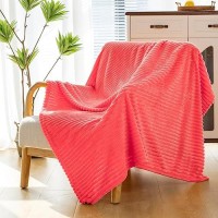 Vessia Flannel Fleece Throw Blanket For Couch Sofa Bed  300Gsm Striped Red Blanket Throw For Adults And Kids  Super Soft Warm Cozy Lightweight Ribbed Throw For All-Season