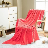 Vessia Flannel Fleece Throw Blanket For Couch Sofa Bed  300Gsm Striped Red Blanket Throw For Adults And Kids  Super Soft Warm Cozy Lightweight Ribbed Throw For All-Season