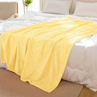 Vessia Flannel Fleece Queen Blanket For Queen Bed  300Gsm Striped 90X90Inch Light Yellow Blanket For Adults And Kids  Super Soft Warm Cozy Lightweight Ribbed Pale Yellow Blanket For All-Season