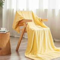 Vessia Flannel Fleece Throw Blanket For Couch Sofa Bed  300Gsm Striped Light Yellow Blanket Throw For Adults And Kids  Super Soft Warm Cozy Ribbed Pale Yellow Throw For All-Season(50X70Inch)