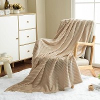 Vessia Flannel Fleece Twin Blanket For Couch Sofa Bed  300Gsm Striped 60X80Inch Camel Blanket For Adults And Kids  Super Soft Warm Cozy Lightweight Ribbed Brown Blanket For All-Season