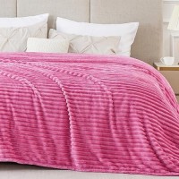 Bedelite Fleece Blanket Queen Size - 3D Ribbed Jacquard Soft And Warm Decorative Fuzzy Blankets - Cozy  Fluffy  Plush Lightweight Throw Blankets For Couch  Bed  Sofa(Hot Pink  90X90 Inches)