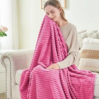 Bedelite Fleece Blanket Queen Size - 3D Ribbed Jacquard Soft And Warm Decorative Fuzzy Blankets - Cozy  Fluffy  Plush Lightweight Throw Blankets For Couch  Bed  Sofa(Hot Pink  90X90 Inches)