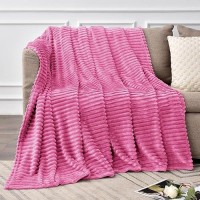 Bedelite Fleece Blanket Twin Size - 3D Ribbed Jacquard Soft And Warm Decorative Fuzzy Blankets - Cozy  Fluffy  Plush Lightweight Throw Blankets For Couch  Bed  Sofa(Hot Pink  60X80 Inches)