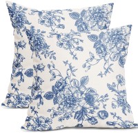 Blue Floral Pillow Covers 20X20 Inch Vintage Flower Blue White Decorative Throw Pillow Covers Set Of 2 Chinoiserie Pillowcases C