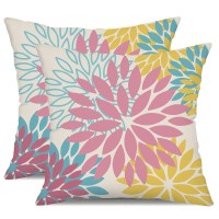 Dfxsz Pink Yellow Blue Flower Pillow Covers 16X16 Inch Set Of 2 Outdoor Throw Pillows Outdoor Waterproof Decor For Living Room S