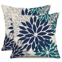 Dfxsz Navy Blue Flower Pillow Covers 20X20 Inch Set Of 2 Outdoor Throw Pillows Outdoor Waterproof Decor For Living Room Sofa Pat