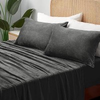 Bedelite Flannel Sheets King Size Dark Grey Super Soft Fleece Sheets Set Fluffy Extra Plush 4 Pieceinclude Fitted Sheet Fla