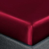 Homiest Burgundy Satin Fitted Sheet Full Size Fitted Bed Sheet Deep Pocket Fitted Sheet Only Luxury Ultra Soft Bedding Fitte